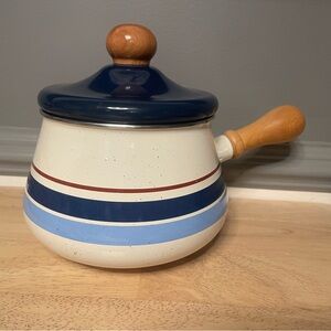 Vintage 1970s Enamel Fondue Pot Mid Century Modern